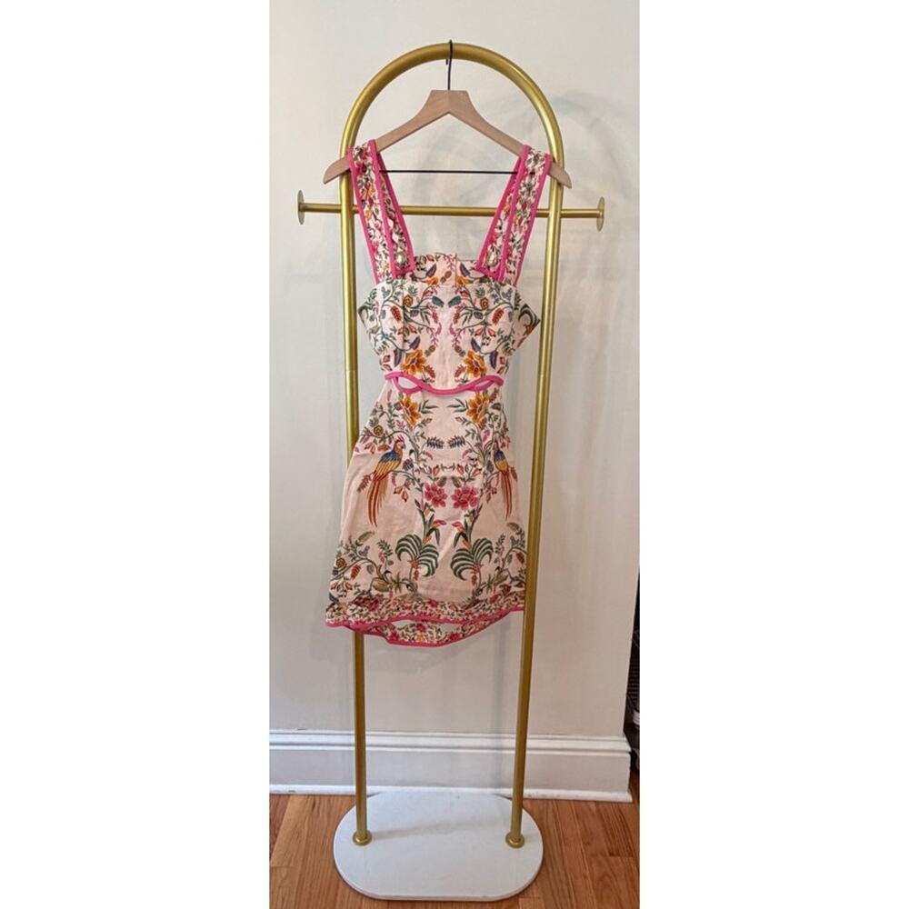 Farm Rio NEW Delicate Forest Pink Linen Mini Dress, Med - Picture 4 of 15